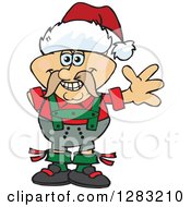Friendly Waving German Oktoberfest Man Wearing A Christmas Santa Hat