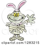 Clipart Of A Friendly Waving Mummy Wearing Easter Bunny Ears Royalty Free Vector Illustration by Dennis Holmes Designs