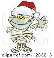 Poster, Art Print Of Friendly Waving Mummy Wearing A Christmas Santa Hat