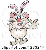 Clipart Of A Friendly Waving Mouse Wearing Easter Bunny Ears Royalty Free Vector Illustration