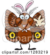 Friendly Waving Moth Wearing Easter Bunny Ears