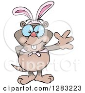 Clipart Of A Friendly Waving Mole Wearing Easter Bunny Ears Royalty Free Vector Illustration by Dennis Holmes Designs