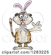 Poster, Art Print Of Friendly Waving Meerkat Wearing Easter Bunny Ears