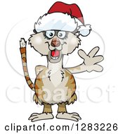 Friendly Waving Meerkat Wearing A Christmas Santa Hat