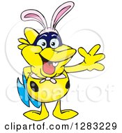 Poster, Art Print Of Friendly Waving Yellow Marine Fish Wearing Easter Bunny Ears