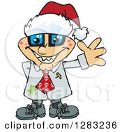 Poster, Art Print Of Friendly Waving Pimpled Blond White Male Mad Scientist Wearing A Christmas Santa Hat