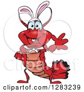 Poster, Art Print Of Friendly Waving Lobster Wearing Easter Bunny Ears