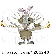 Clipart Of A Friendly Waving Lyrebird Wearing Easter Bunny Ears Royalty Free Vector Illustration