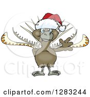 Friendly Waving Lyrebird Wearing A Christmas Santa Hat