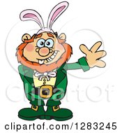 Poster, Art Print Of Friendly Waving Leprechaun Wearing Easter Bunny Ears