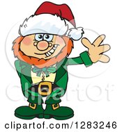 Poster, Art Print Of Friendly Waving Leprechaun Wearing A Christmas Santa Hat