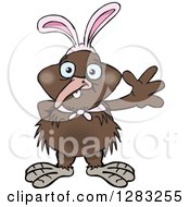 Clipart Of A Friendly Waving Kiwi Bird Wearing Easter Bunny Ears Royalty Free Vector Illustration