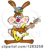 Poster, Art Print Of Happy Brown Easter Bunny Rabbit Playing An Electric Guitar