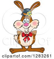 Poster, Art Print Of Happy Brown Easter Bunny Rabbit Wearing A Hat And Bow