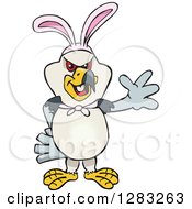 Clipart Of A Friendly Waving Kite Bird Wearing Easter Bunny Ears Royalty Free Vector Illustration by Dennis Holmes Designs