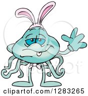 Clipart Of A Friendly Waving Jellyfish Wearing Easter Bunny Ears Royalty Free Vector Illustration