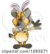 Poster, Art Print Of Friendly Waving Hyena Wearing Easter Bunny Ears