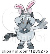 Clipart Of A Friendly Waving Gray Horse Wearing Easter Bunny Ears Royalty Free Vector Illustration