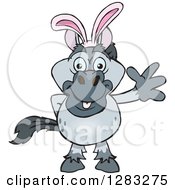 Poster, Art Print Of Friendly Waving Gray Horse Wearing Easter Bunny Ears