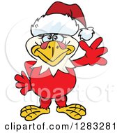 Poster, Art Print Of Friendly Waving Hen Chicken Wearing A Christmas Santa Hat