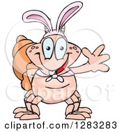 Poster, Art Print Of Friendly Waving Hermit Crab Wearing Easter Bunny Ears