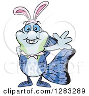 Clipart Of A Friendly Waving Guppy Fish Wearing Easter Bunny Ears Royalty Free Vector Illustration