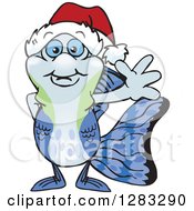 Poster, Art Print Of Friendly Waving Guppy Fish Wearing A Christmas Santa Hat