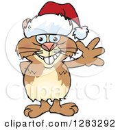 Clipart Of A Friendly Waving Guinea Pig Wearing A Christmas Santa Hat Royalty Free Vector Illustration