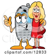 Clipart Picture Of A Wireless Cellular Telephone Mascot Cartoon Character Talking To A Pretty Blond Woman