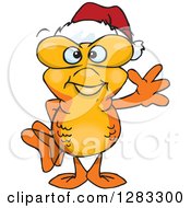 Poster, Art Print Of Friendly Waving Goldfish Wearing A Christmas Santa Hat