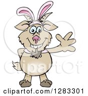 Clipart Of A Friendly Waving Goat Wearing Easter Bunny Ears Royalty Free Vector Illustration