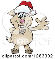 Poster, Art Print Of Friendly Waving Goat Wearing A Christmas Santa Hat