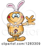 Friendly Waving Gingerbread Man Wearing Easter Bunny Ears