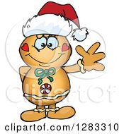 Poster, Art Print Of Friendly Waving Gingerbread Man Wearing A Christmas Santa Hat