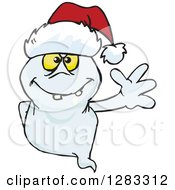 Poster, Art Print Of Friendly Waving Ghost Wearing A Christmas Santa Hat