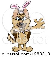 Poster, Art Print Of Friendly Waving German Shepherd Dog Wearing Easter Bunny Ears