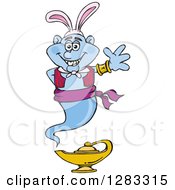 Poster, Art Print Of Friendly Waving Genie Wearing Easter Bunny Ears