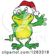 Poster, Art Print Of Friendly Waving Gecko Wearing A Christmas Santa Hat