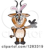 Clipart Of A Friendly Waving Gazelle Wearing Easter Bunny Ears Royalty Free Vector Illustration