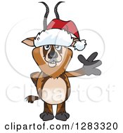 Friendly Waving Gazelle Wearing A Christmas Santa Hat