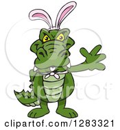 Poster, Art Print Of Friendly Waving Alligator Wearing Easter Bunny Ears