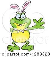 Poster, Art Print Of Friendly Waving Frog Wearing Easter Bunny Ears