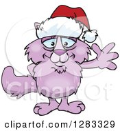 Clipart Of A Friendly Waving BLANK Wearing A Christmas Santa Hat Royalty Free Vector Illustration