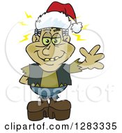 Clipart Of A Friendly Waving Frankenstein Wearing A Christmas Santa Hat Royalty Free Vector Illustration by Dennis Holmes Designs