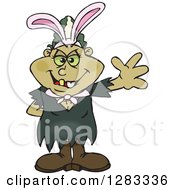 Clipart Of A Friendly Waving Bride Of Frankenstein Wearing Easter Bunny Ears Royalty Free Vector Illustration by Dennis Holmes Designs