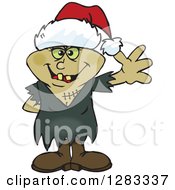Clipart Of A Friendly Waving Bride Of Frankenstein Wearing A Christmas Santa Hat Royalty Free Vector Illustration by Dennis Holmes Designs