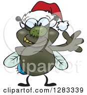 Poster, Art Print Of Friendly Waving House Fly Bug Wearing A Christmas Santa Hat