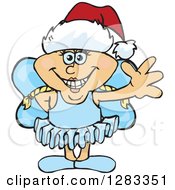 Clipart Of A Friendly Waving Blond White Female Fairy Wearing A Christmas Santa Hat Royalty Free Vector Illustration by Dennis Holmes Designs