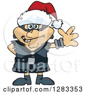 Clipart Of A Friendly Waving Executioner Wearing A Christmas Santa Hat Royalty Free Vector Illustration