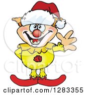 Poster, Art Print Of Friendly Waving Evil Clown Wearing A Christmas Santa Hat
